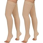 Totexil 2 Pairs Compression Stockings for Women & Men, 20-30mmHg Thigh High Compression Socks, Open Toe Medical Compression Socks with Silicone Dot Band-Best Support for Nursing Sports Varicose Veins