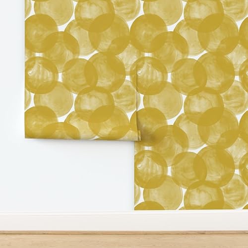 Miniatura 4 de Spoonflower Peel & Stick Wallpaper Swatch - Watercolor Mustard Yellow Gold Polka Dots Geometric Bold Circles Round Custom Removable Wallpaper