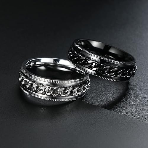 Miniatura 3 de OreilleStar Anillo de ansiedad para hombre, anillo giratorio de acero inoxidable, anillo de cadena para hombre, anillos de plata negra para hombres,