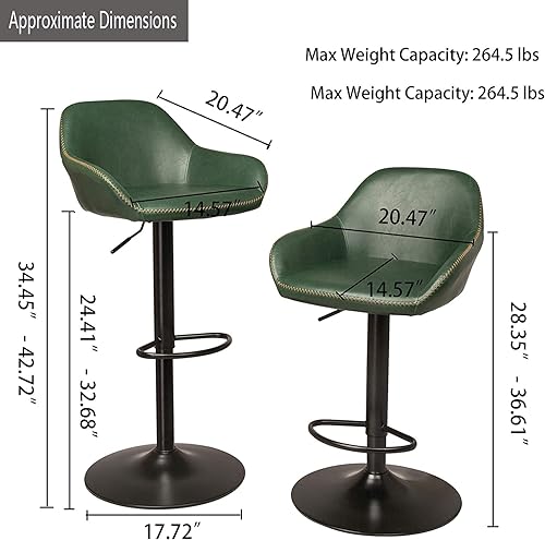 Miniatura 13 de Glitzhome Mid Century - Juego de 2 taburetes de bar ajustables de cuero giratorio vintage con respaldo y reposapiés, taburetes de bar modernos de