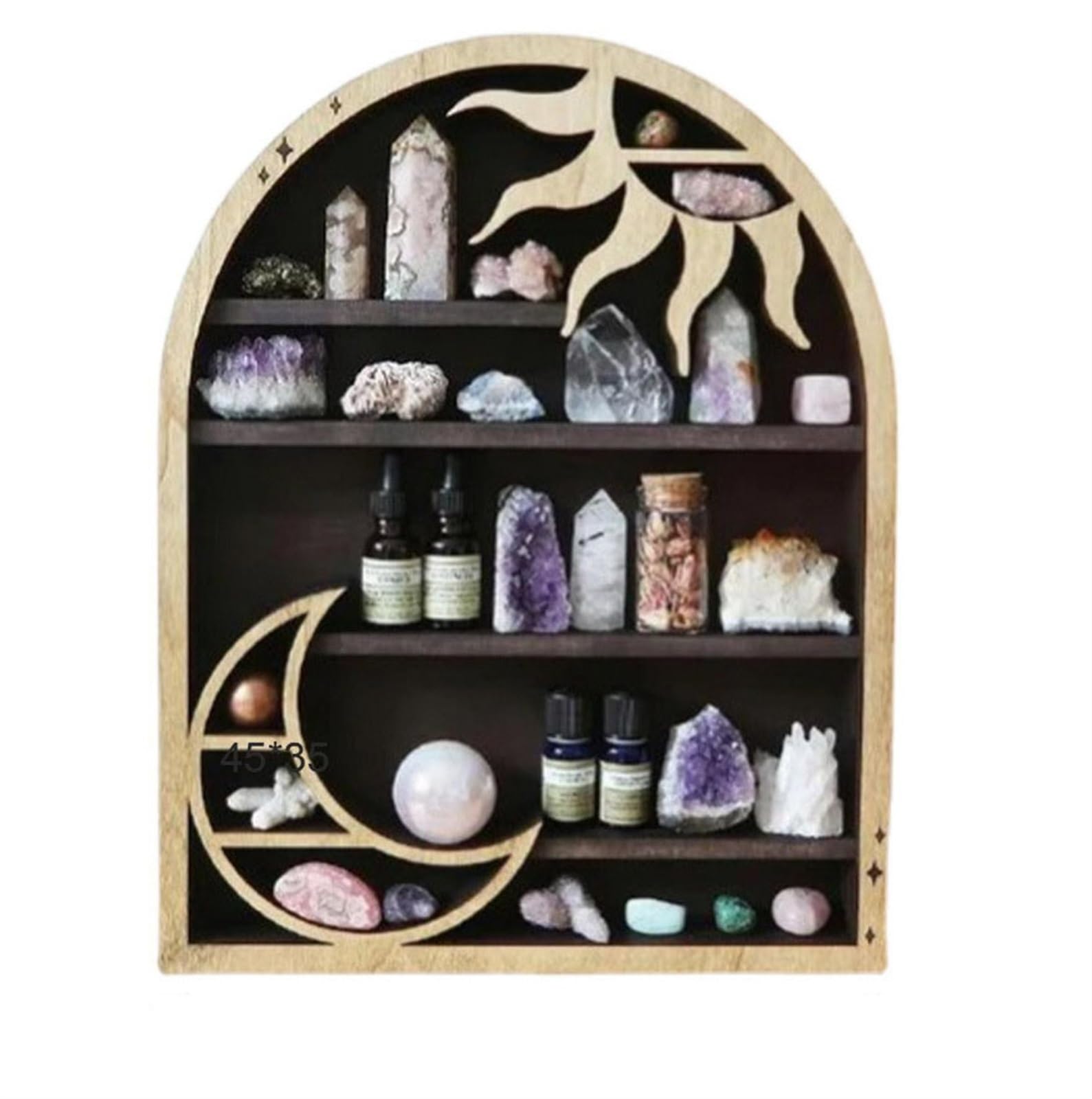 Moon & Sun Floating Shelves Crystal Display Rack Wall Mounted Holder Crescent Moon Shelf Boho Hanging Gothic Wall Stand Organizer Zen Wall Decor Arch Shelf For Spiritual, Hippie, Or Witch Room Decor (