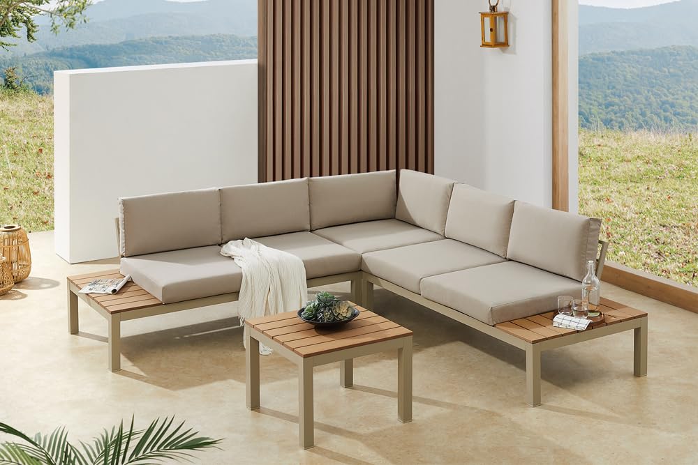 Gartentisch ORLANDO LOUNGE - 60cm - WPC Aluminium - natur greige