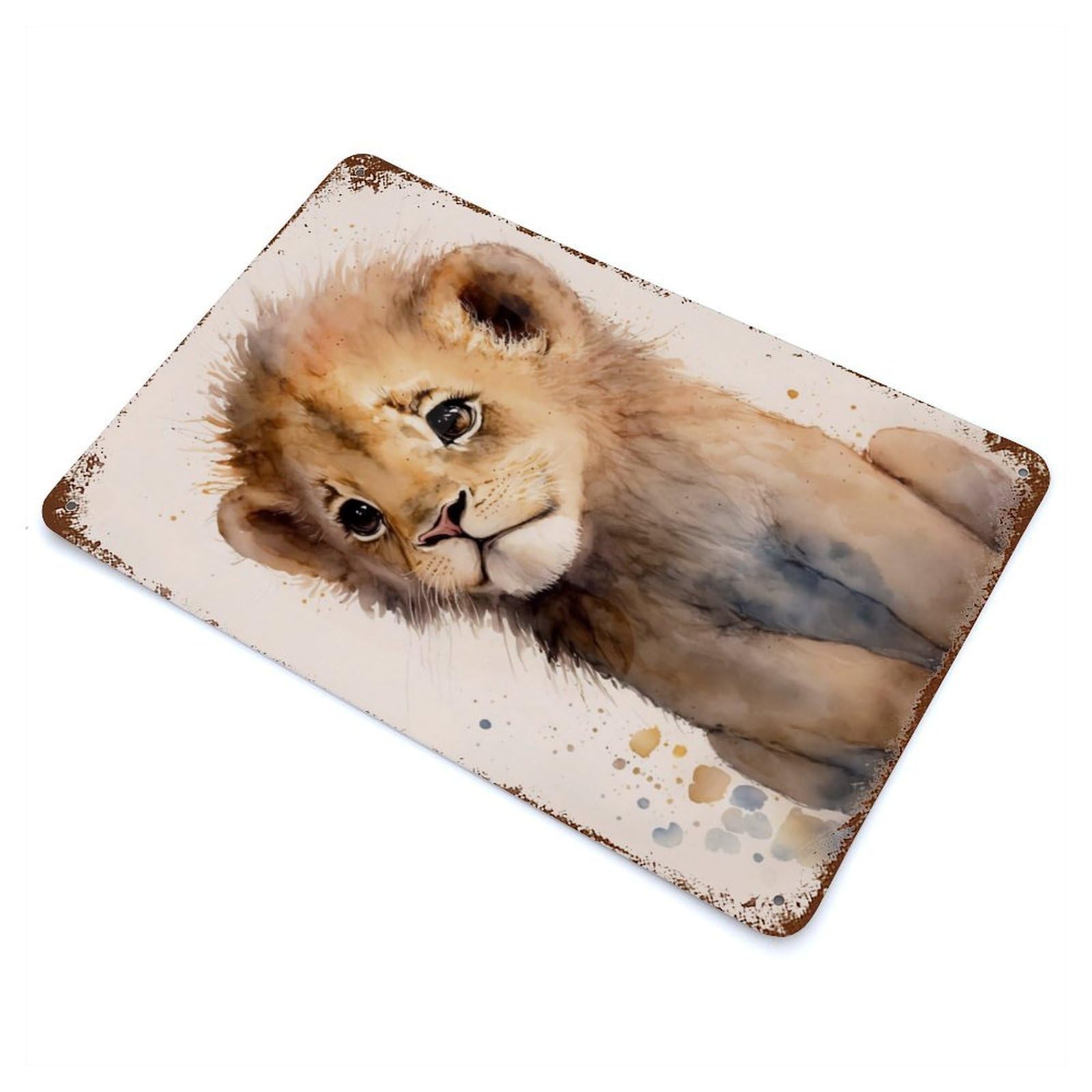 Cute Baby Lion Painting Rusty Metal Tin Sign 11.8"x7.9", for Shed, Workshop And Garage Wall Decor, Novelty Wall Decor