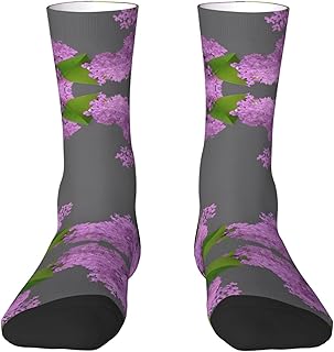 Calcetines coloridos de media pantorrilla con diseño de flores lilas en flor para hombres y mujeres, calcetines de moda para adultos, calcetines vibrantes a media pantorrilla, Enmarcar flores lilas en