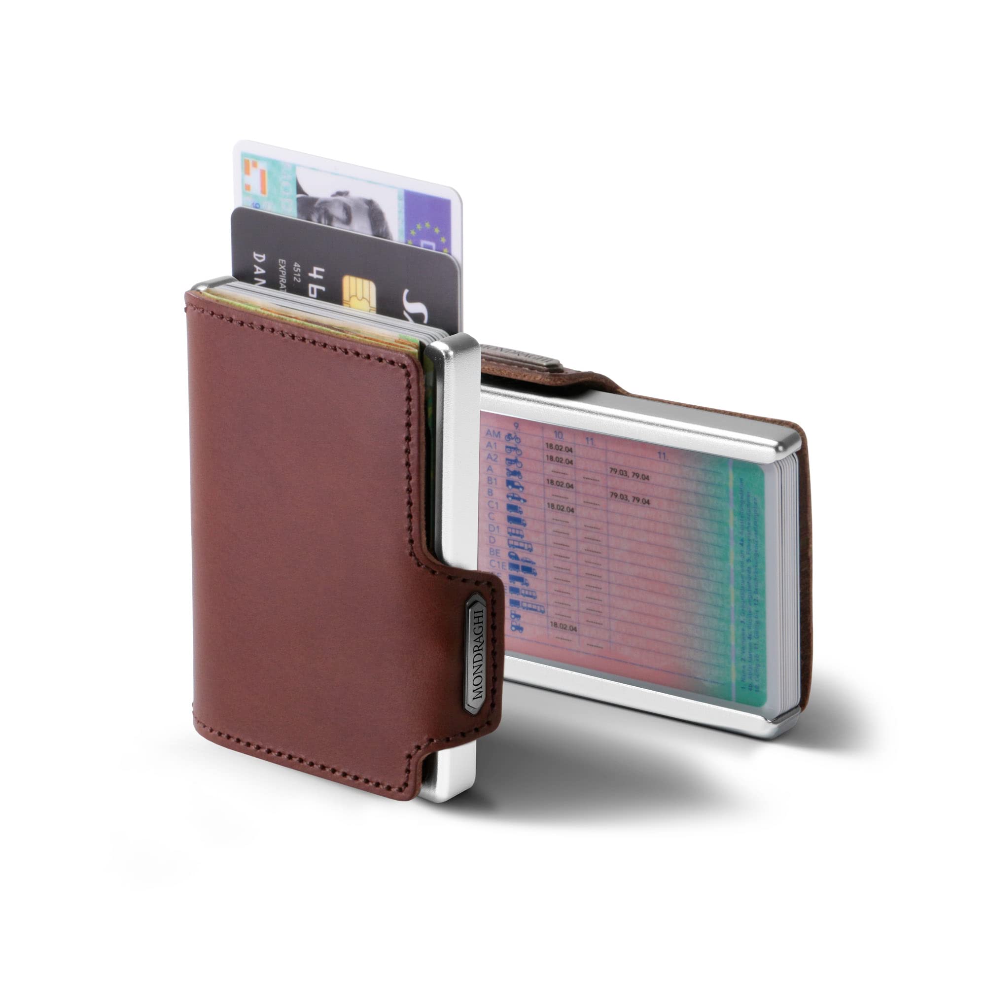 MONDRAGHI Miniwallet in Pelle Leggero e Tascabile. Portafoglio Slim per Carte di Credito Banconote Tessere e Documenti ELEGANCE Brown per Uomo e Donna