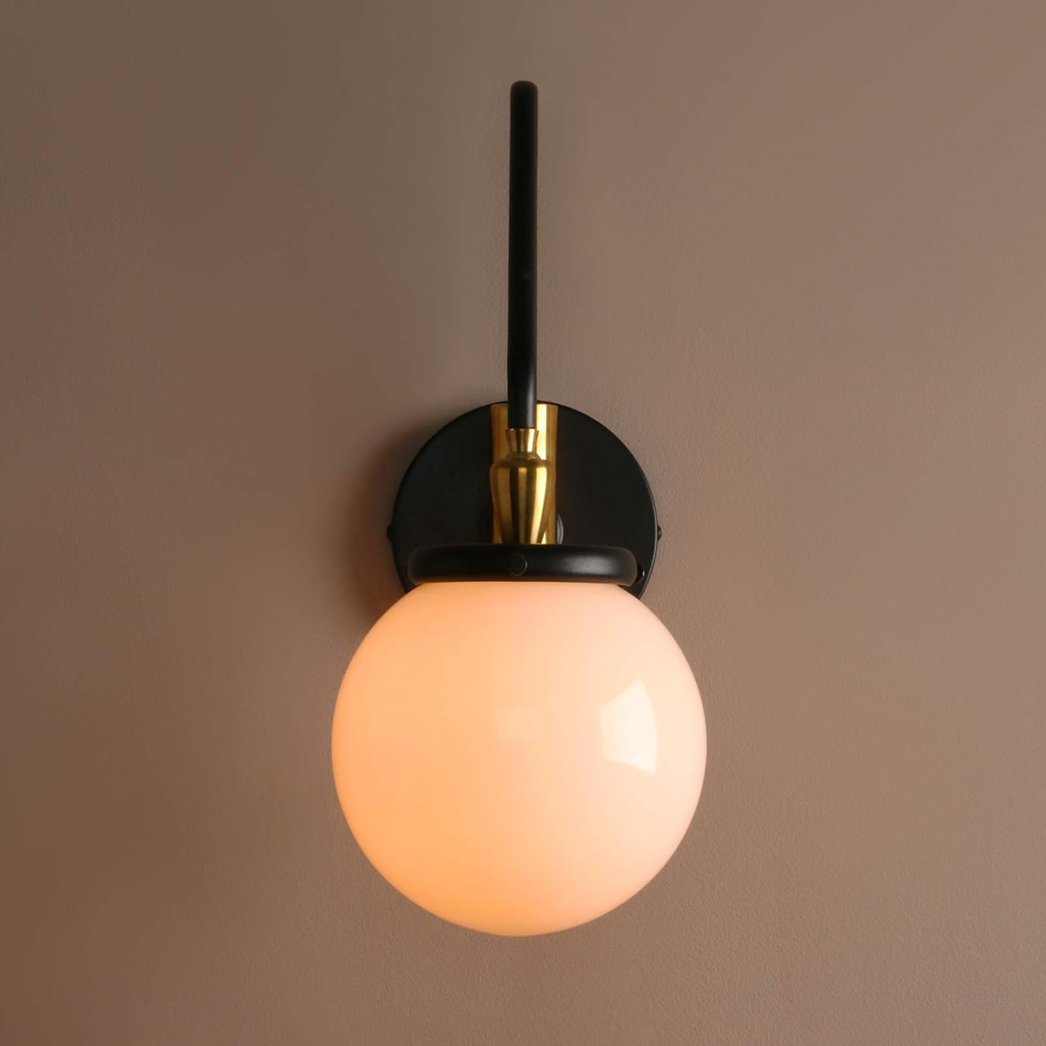 Pathson Swing Arm Hardwired Wall Sconce Light with Milk White Globe, Modern Adjustable Bedside Lamp Wall Vanity Lighting E26 Base, Wall Lamp Fixture for Living Room Bathroom(Black)