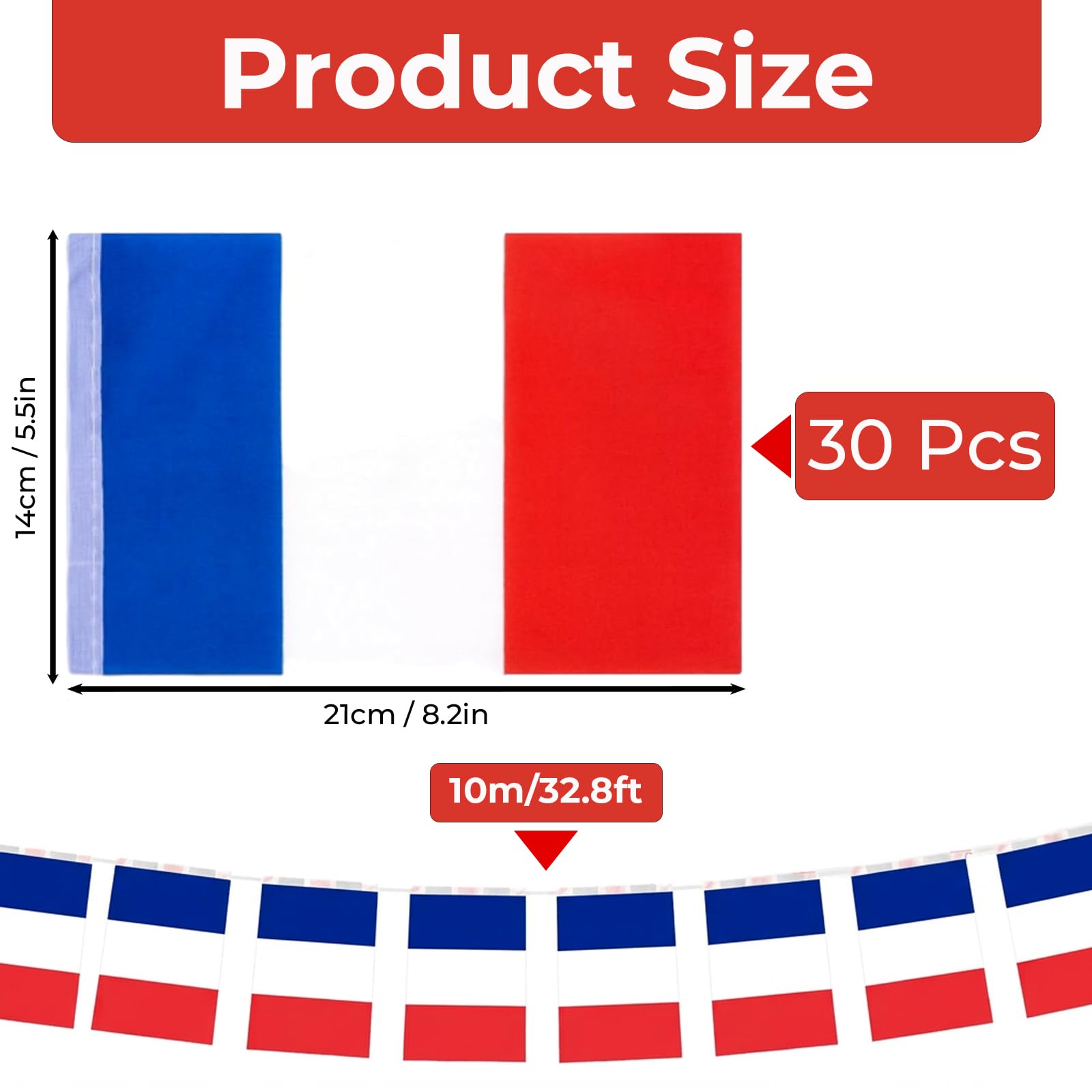 Guirlande De Fanions France Drapeau Français Banderole Décorative Résistante Aux Intempéries Pour Coupe Du Monde 2026 Football Supporter Fête Nationale 14 Juillet 10m 30 Fanions 14x21cm