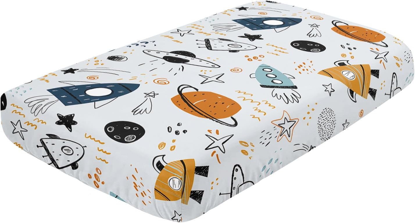 Crib Bedding Set,3pcs Nursery Cartoon Space Planet Printed Crib Bedding Set,with Comforter Sheet & Skirt for Baby Boys and Girls(Planet)