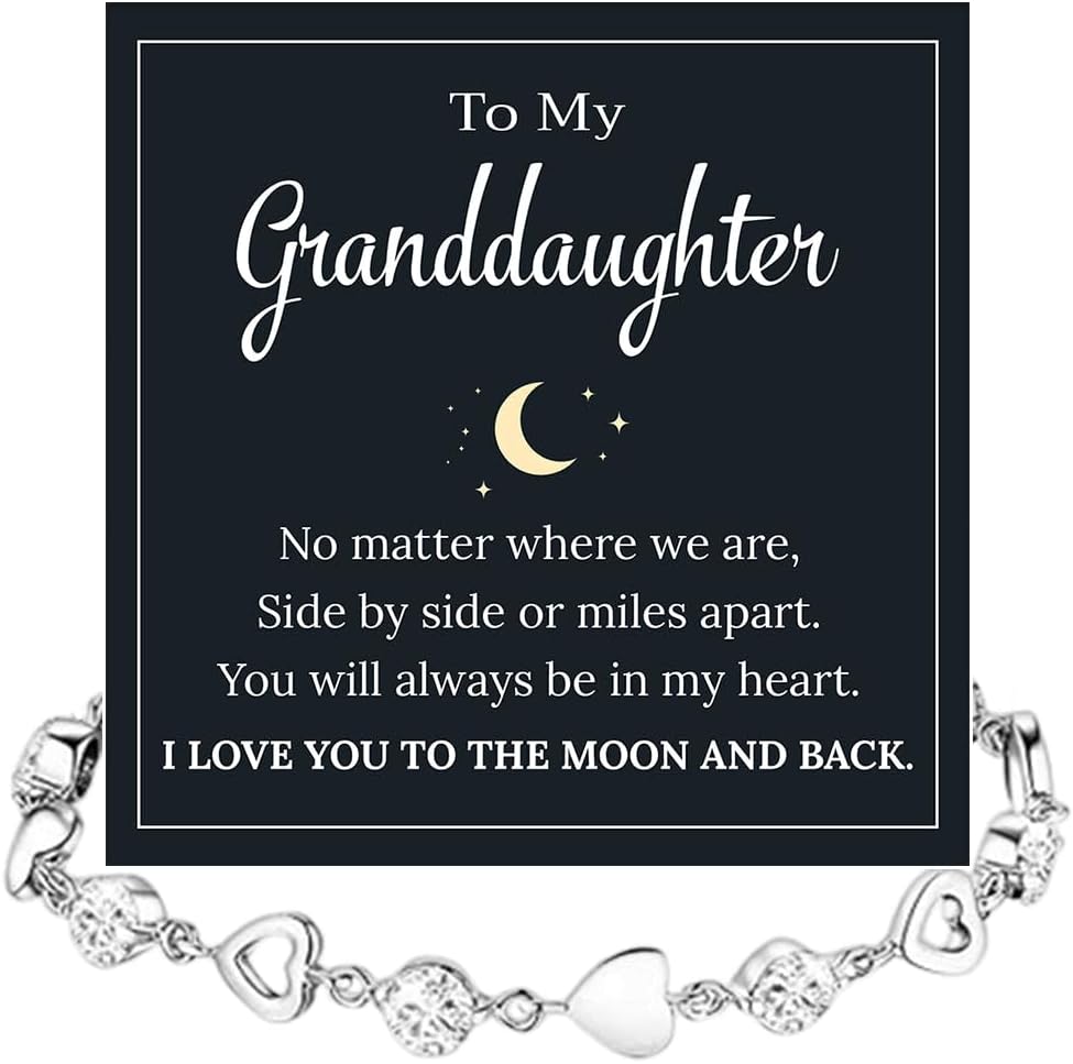 To My Granddaughter Heart Bracelet, Meaningful Jewelry Gift, Bracelet For Granddaughter with Message Card and Box on Christmas, Birthday, Graduation, Bracelets For Women