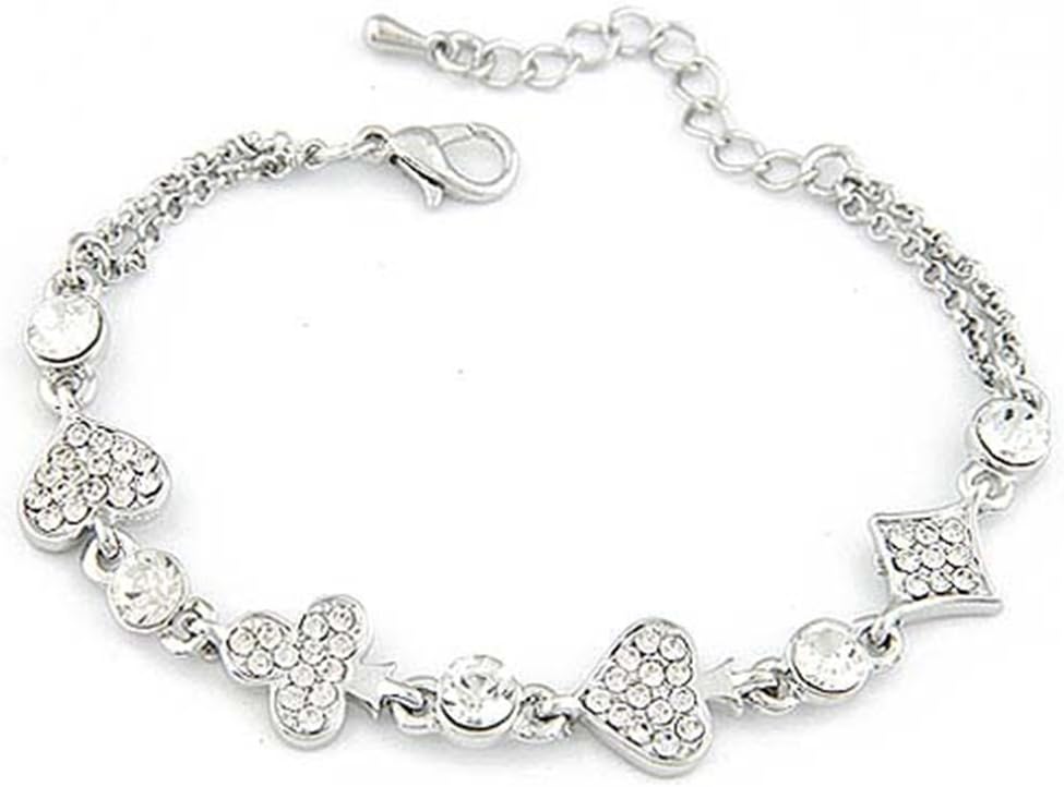 JSDY Womens Girls Cute Beauty Poker Plum Heart Square Rhinestones Cuff Bangle Bracelet Silver
