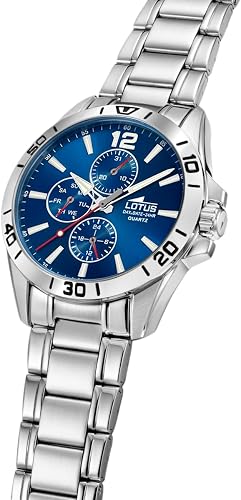 LOTUS Montre Homme Analogique Acier INOX 316L Argent - Quartz - Verre Minéral Résistant - Étanche 5 ATM - Multifonction 18812/1 - 2
