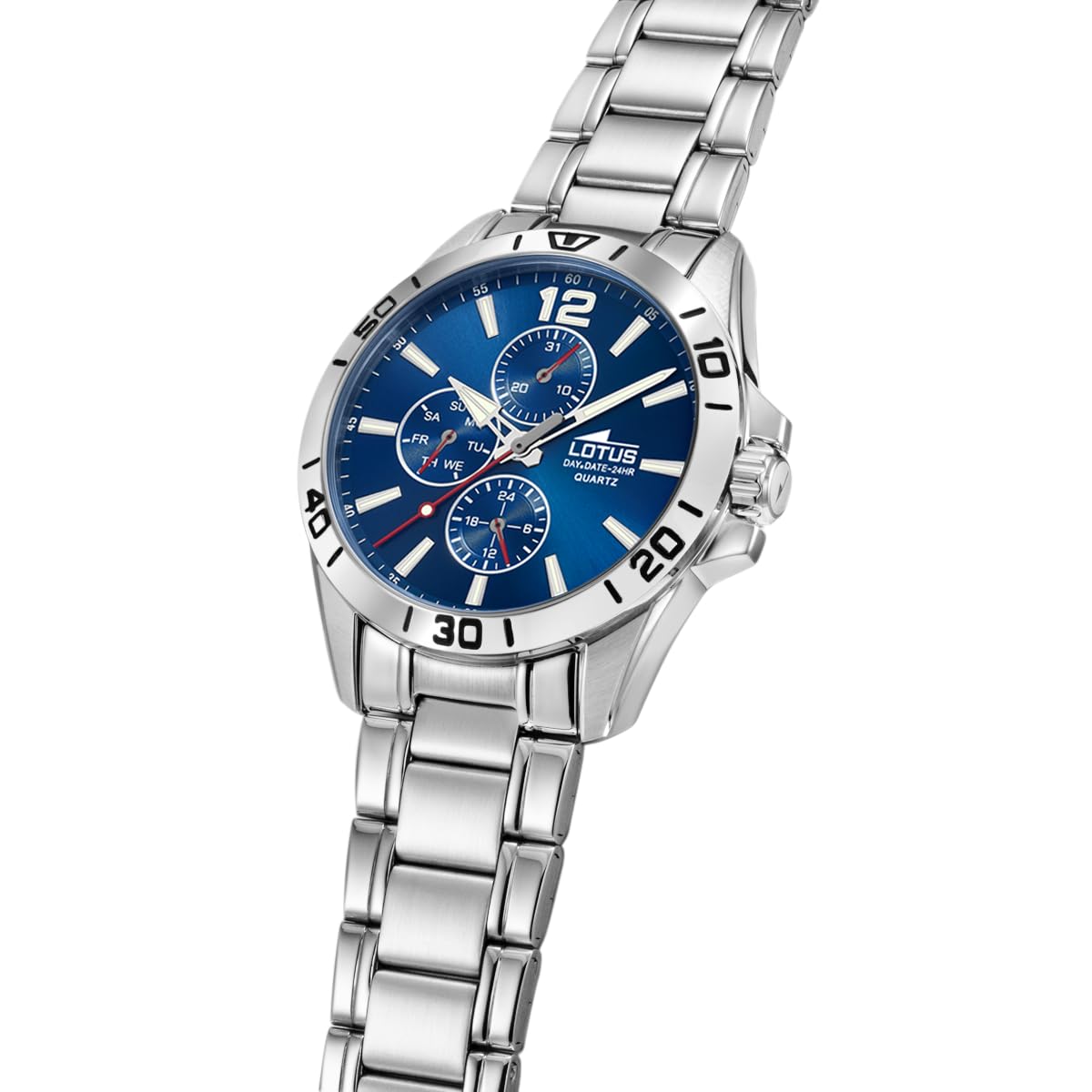 LOTUS Montre Homme Analogique Acier INOX 316L Argent - Quartz - Verre Minéral Résistant - Étanche 5 ATM - Multifonction 18812 Trendy