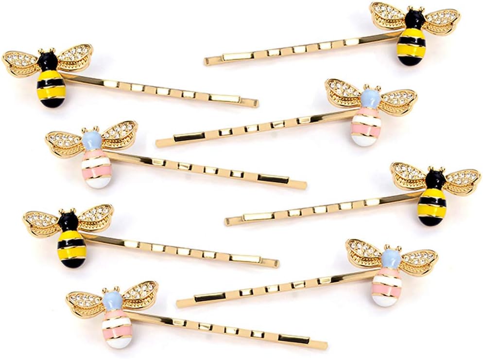 8Pcs Exquisite Alloy Crystal Bee Hairpin Side Clip Hair Accessories Honeybee Bobby Pins Wedding Party Bride Bridesmaid Hair Jewelry Accessories for Women Girls and Teen(2 Colors)