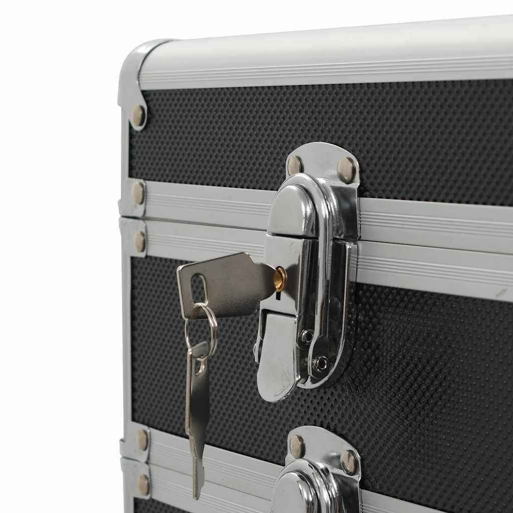 Walizka na kosmetyki aluminiowa czarna z 4 stopniami, 1 szuflada 37 x 24 x 74 cm, zdejmowane kółka, organizer do makijażu, produkt do pielęgnacji, podróż, bagaż podręczny