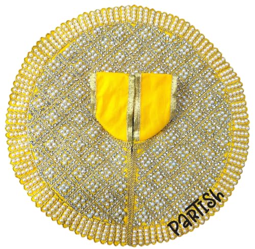 Image of Partish Laddu Gopal Heavy Poshak with Pagdi (Size 4) l Ladoo Gopal Dress l Bal Gopal l Kanha Ji Thakur Ji Dress(Yellow,L)