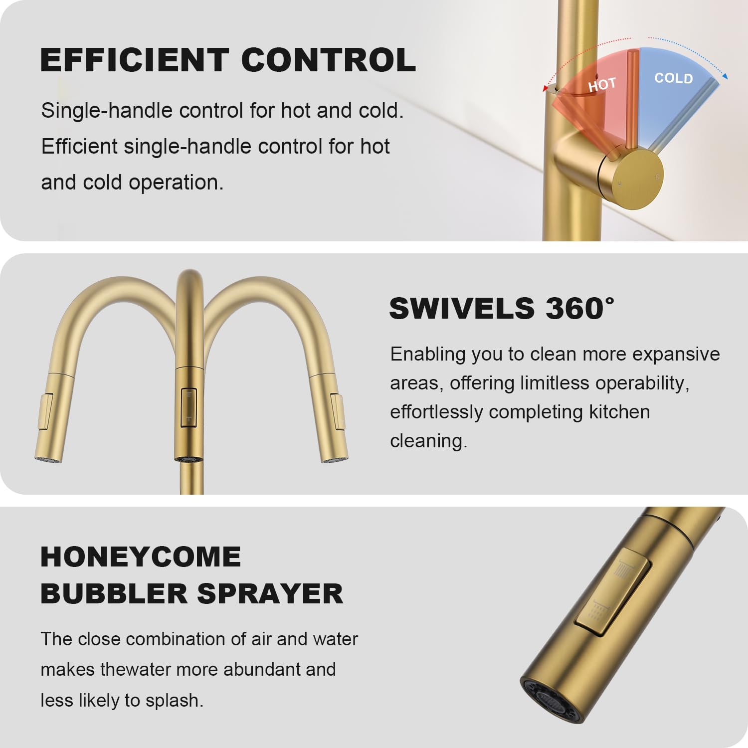 Tohlar Gold Kitchen Faucet with Pull Down Sprayer | Stainless Steel Sink Faucets Single Handle High Arc Pull Out Kitchen Faucet for Farmhouse Camper Laundry Rv Bar