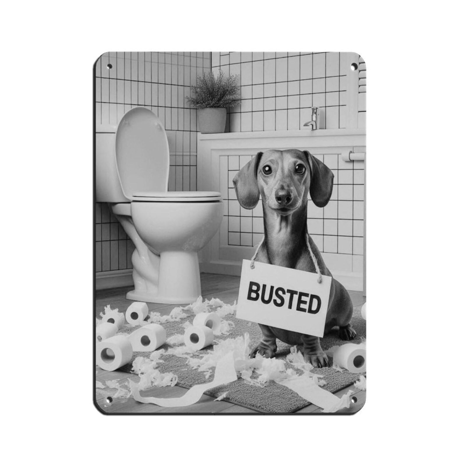 Bad Dachshund Bathroom Art Tin Sign Vintage Metal Pub Club Cafe Bar Home Wall Art Decoration Poster Retro 12x16inch(30x40cm)