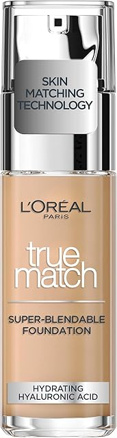 L'Oreal Paris True Match Liquid Foundation, Skincare Infused with Hyaluronic Acid, SPF 17, Available in 40 Shades, 3C Rose Beige, 30 ml