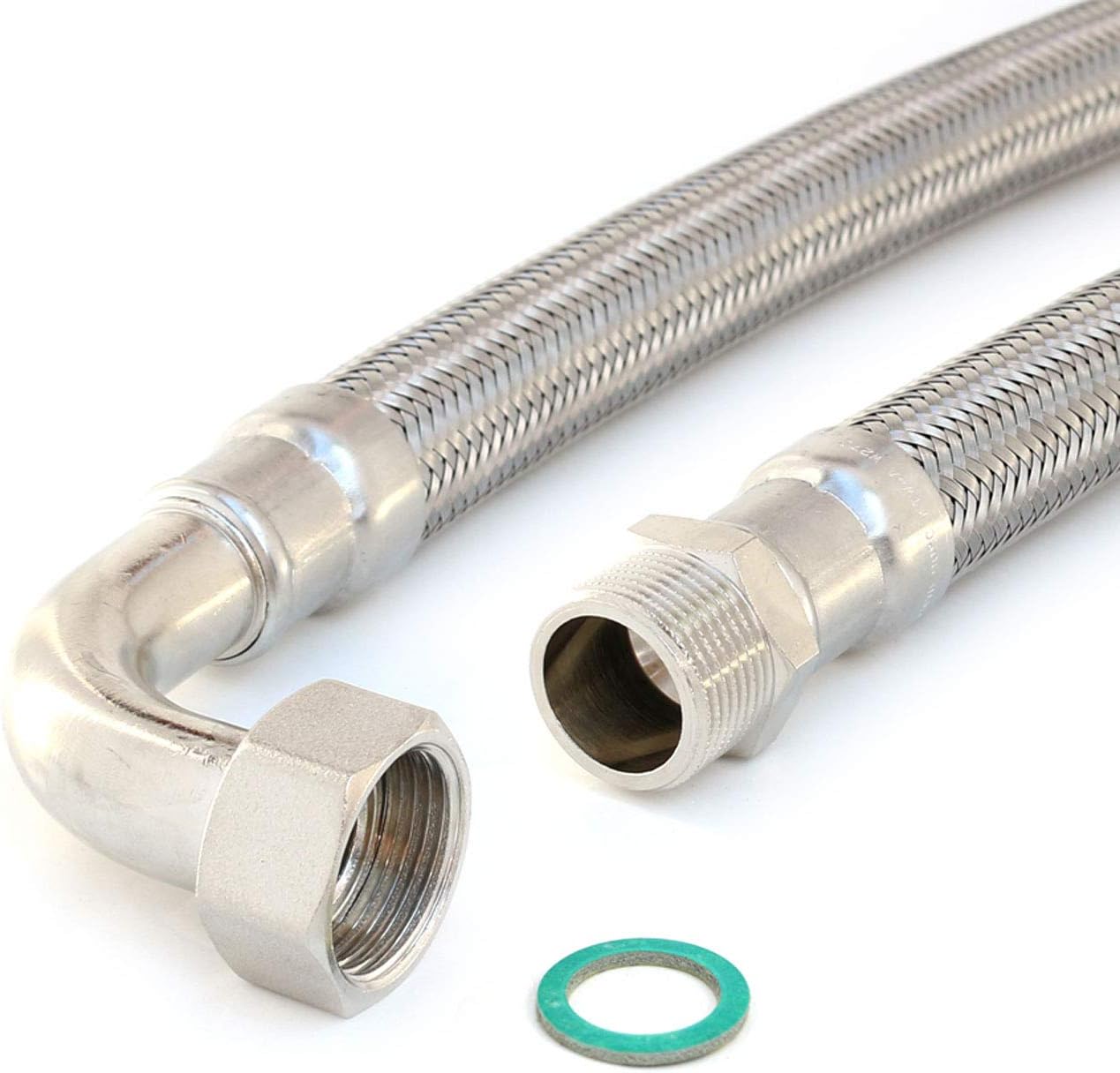 H2O-Flex Aquastop Verlengslang 30 cm voor de wasmachine of vaatwasser, knikbestendige DN13 pantserslang met 3/4 inch aansluitingen (ÜM x AG), met drinkwatergoedkeuring en roestvrijstalen vlechtwerk