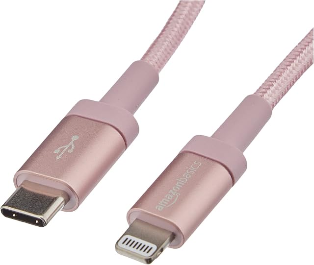 Amazon Basics Nylon Braided USB-C to Lightning Cable, MFi Certified Charger for iPhone 13/12/11/X/XS/XR/8, Type-C chargers, supports Power Delivery  Rose Gold, 0.3 m