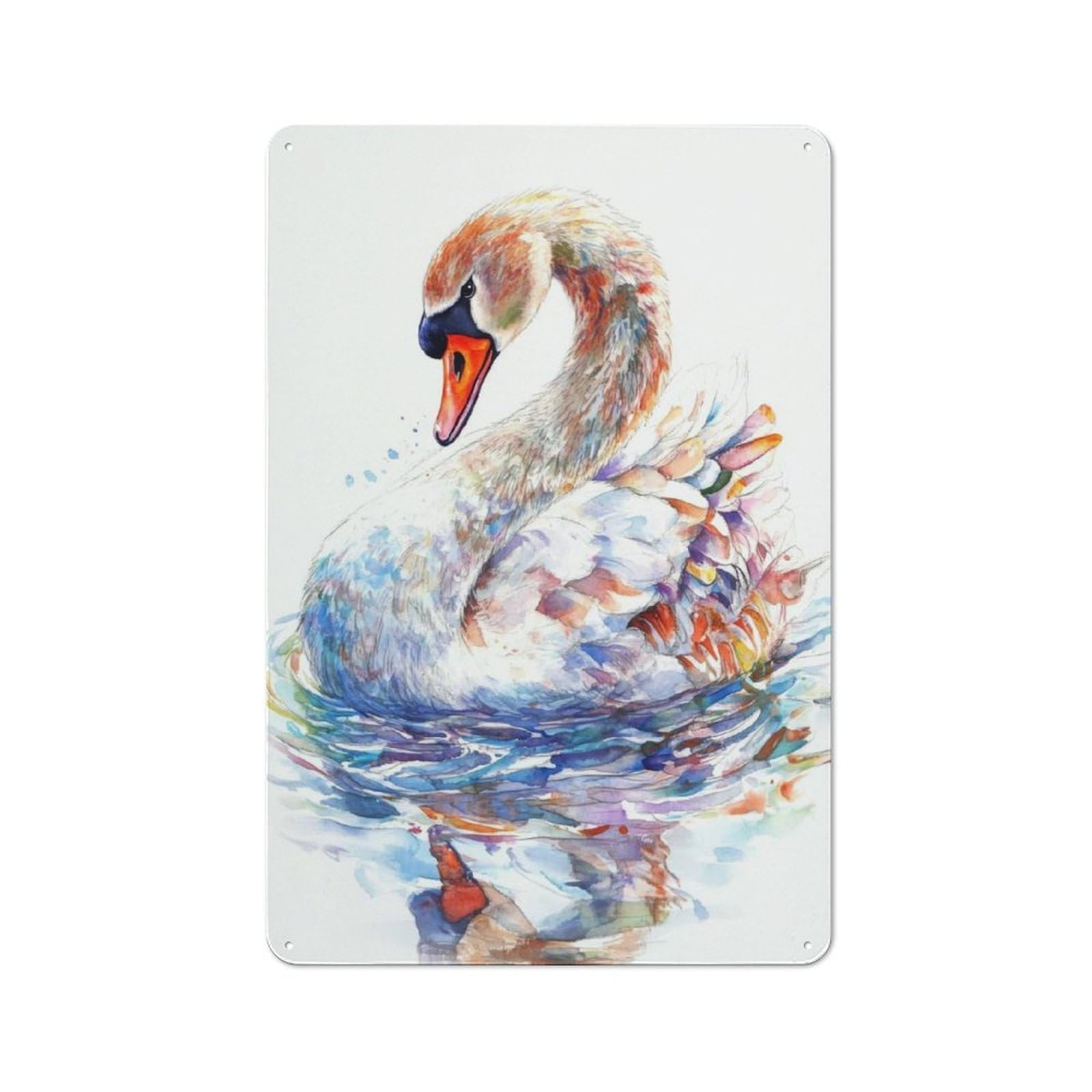 Metal Plaque 30x20cm with Watercolor Swan for Garage Wall, Retro Decor, for Garage Decor Collectors Refreshing A Room in Autumn