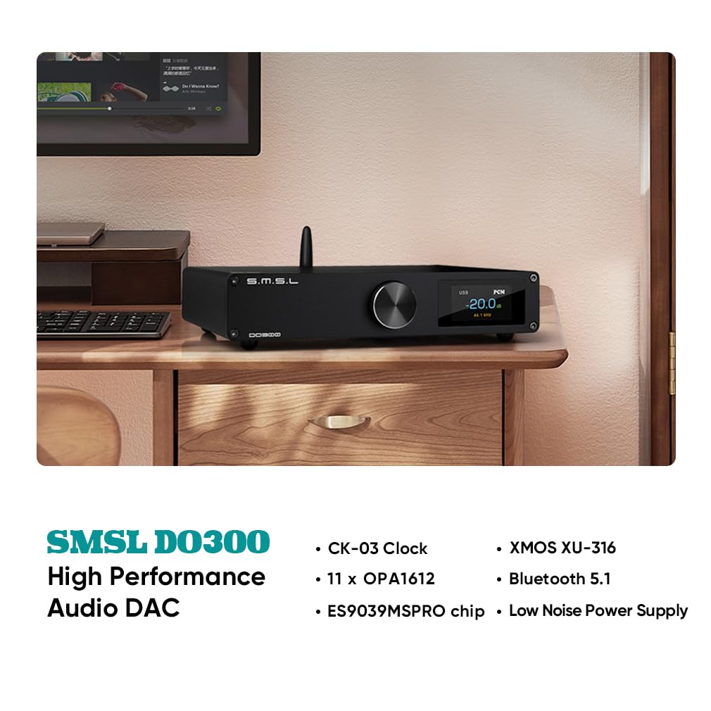 SMSL DO300 Full Balanced DAC Preamp with ES9039MSPRO - XU316 DSD512 32bit/768kHz Home Digital Audio Converter USB/Optic/Coaxial/l2S/AES Input RCA/XLR Output HiFi Desktop MQA Decoder