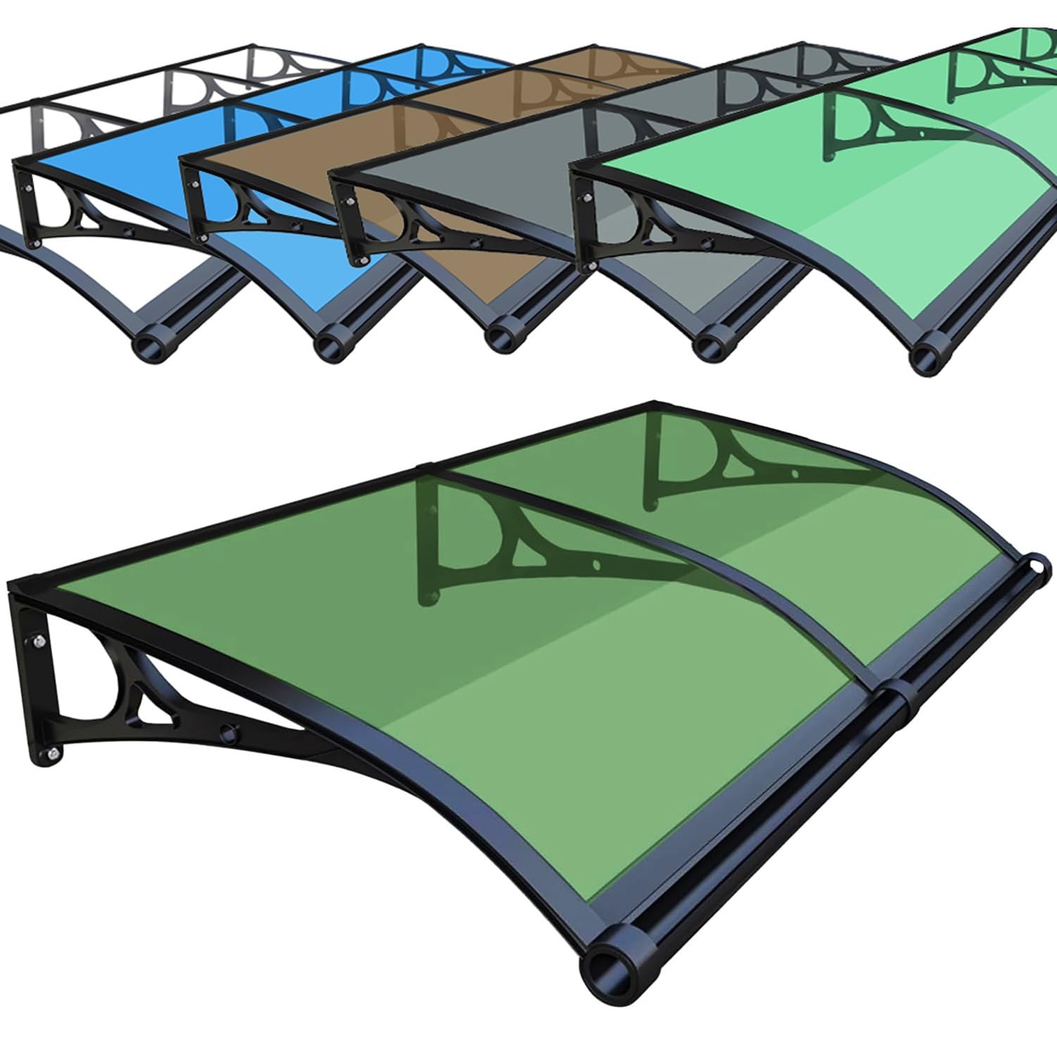 GJMSSMY Outdoor Door Canopy, Entrance Awning 60x100cm, 80x250cm, 120x120cm, Polycarbonate Roof Shelter, Rain Protection for Garden, Grass Green (120x170cm)