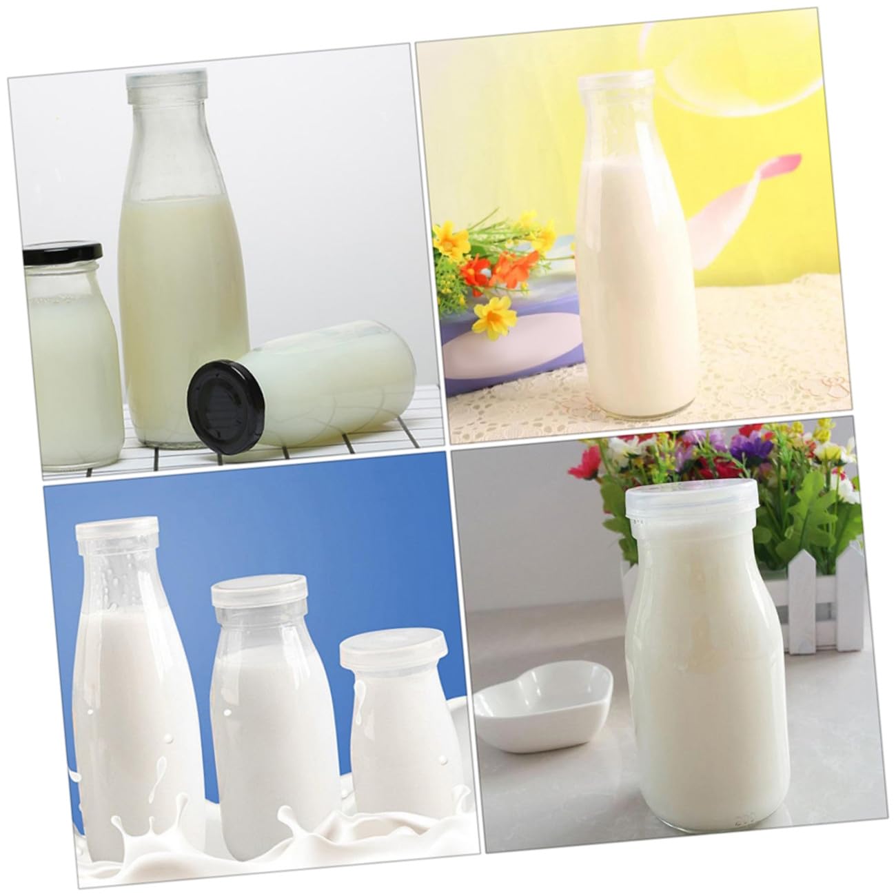 Ciieeo 500ml Glasflaschen 4 Stück Packung mit Deckel für Milch und Saft