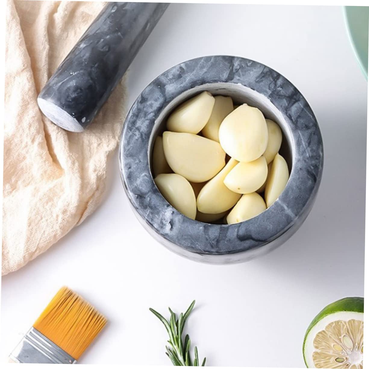 ABOOFAN Marble Mortar and Pestle Set for Grinding Garlic and Spices Sturdy Kitchen Tool Small Size Ergonomic Design for Home Use