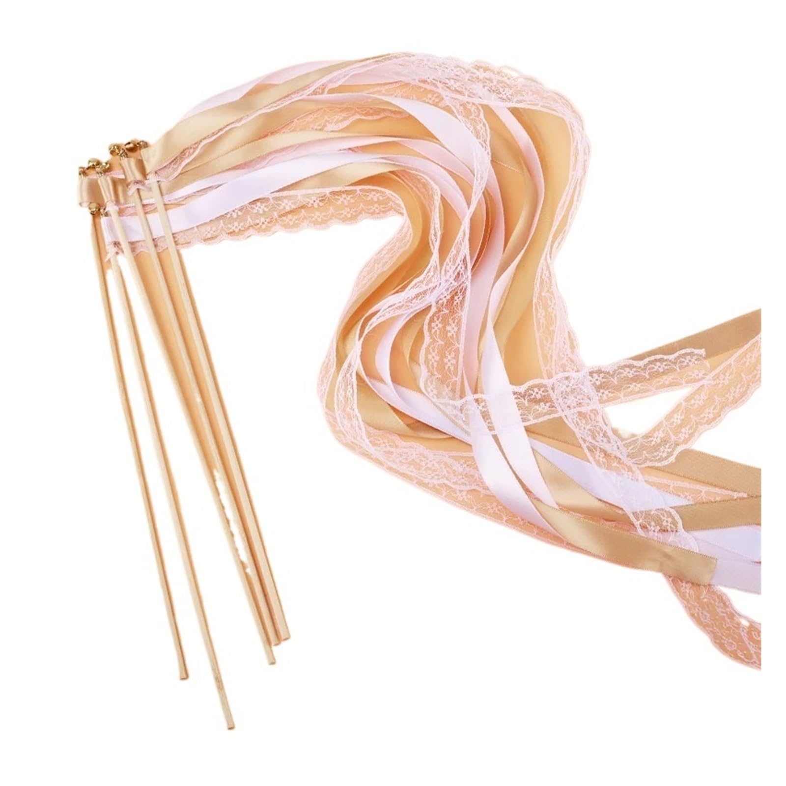 Bâtonnet à ruban de mariage jaune avec clochette et dentelle romantique - 80 PCS