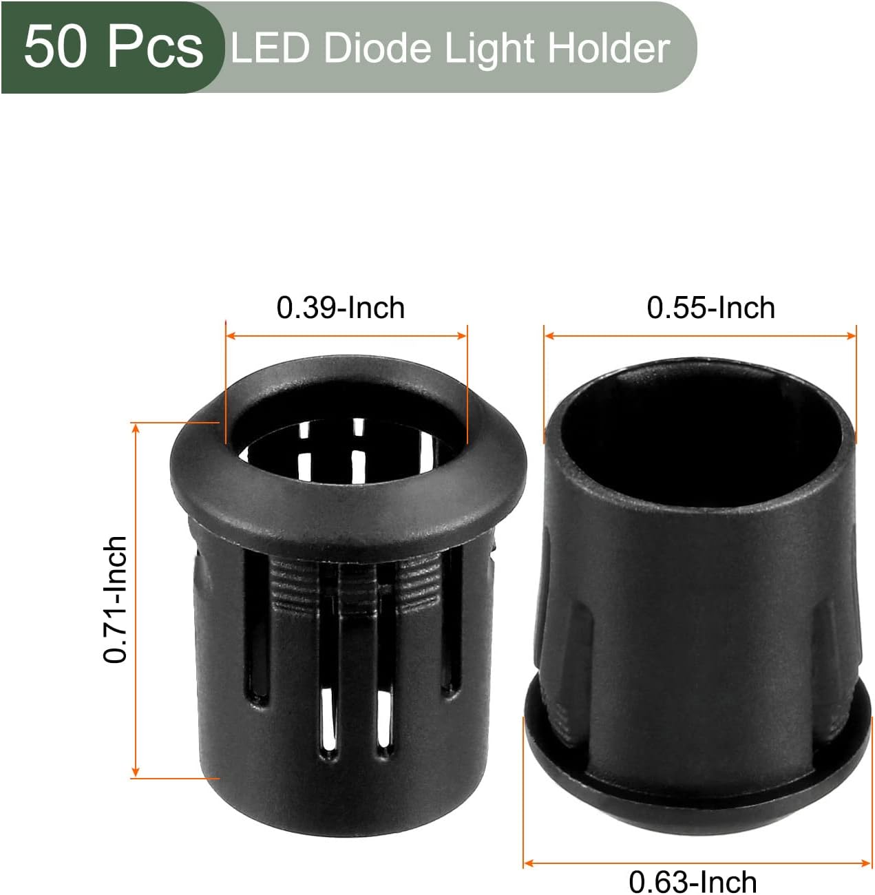 YOKIVE 50 Pcs LED Diode Light Holder, Light-Emitting Lamp Socket Clip Bezel Mount Fixing LED Diode, Great for Home Office (Black, 0.39-Inch)