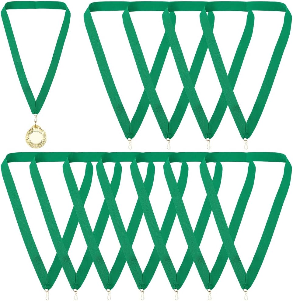 CRASPIRE 40Pcs Green Award Ribbons Lanyards Medal Ribbon with Snap Clip Striped Medals Neck Strap Polyester Flat Holder Hanger Straps for Team Competitions Sports ID Games Races Party Awards Favors