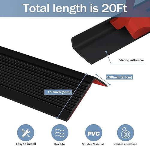 Miniatura 24 de Borde de goma autoadhesivo para escaleras, protector de borde de escalera de vinilo para exteriores e interiores (10 pies, negro y gris)