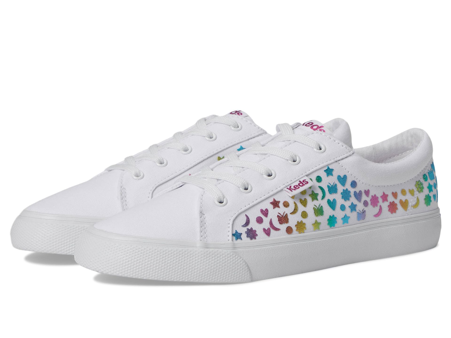 Baskets pour fille avec semelle arc-en-ciel confortable en blanc épuré