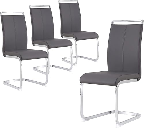 Miniatura 22 de Juego de sillas de comedor gopop, sillas modernas de metal para cocina con asiento acolchado de piel sintética, respaldo alto y patas de cromo