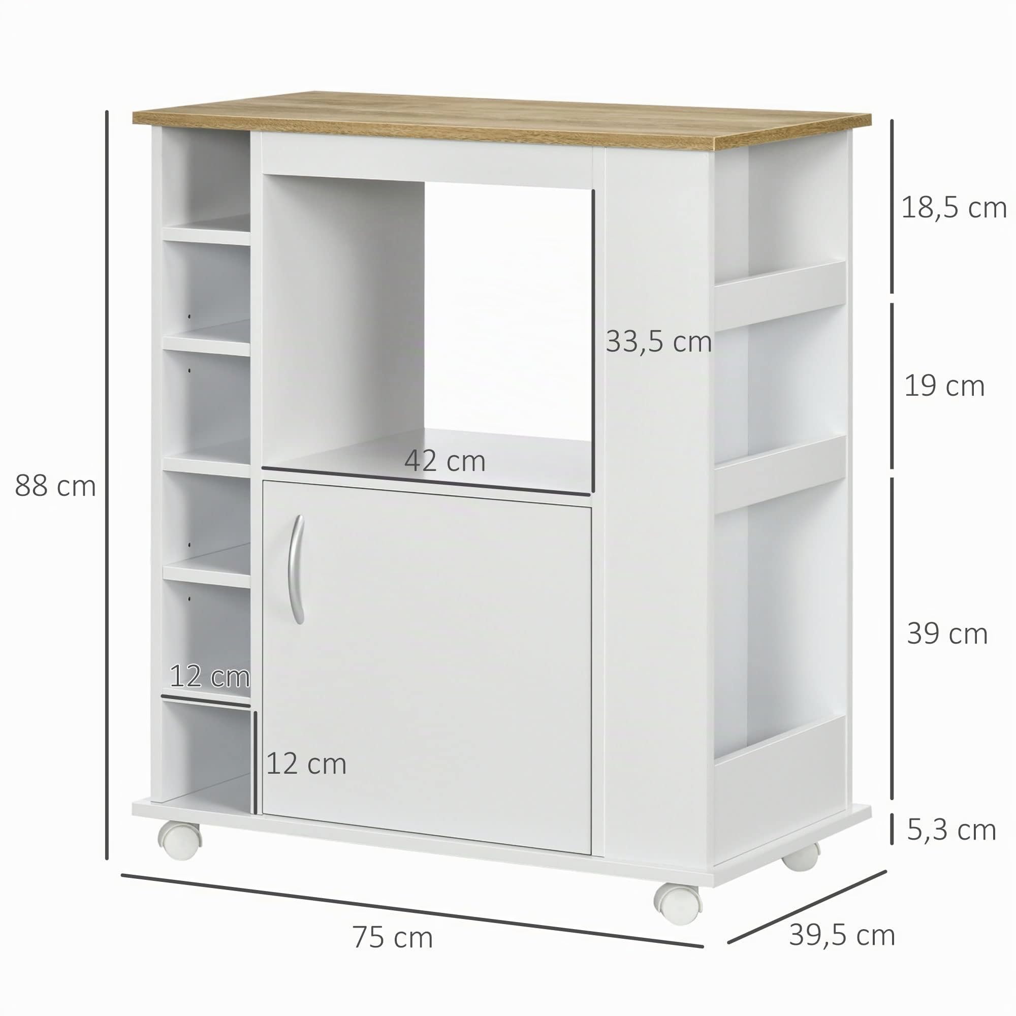 HOMCOM Desserte de Cuisine sur roulettes dim. 75L x 39,5l x 88H cm