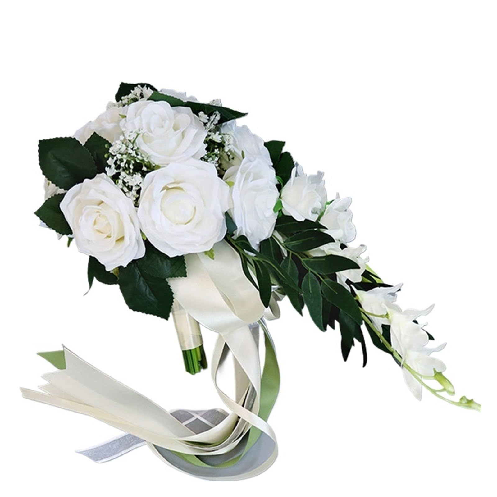 Künstlicher Blumenstrauß Hochzeit Brautstrauß Hand halten Blumendekoration Urlaub Party Versorgung Wasserfall Rosen Hochzeitsstrauß(A-pink)