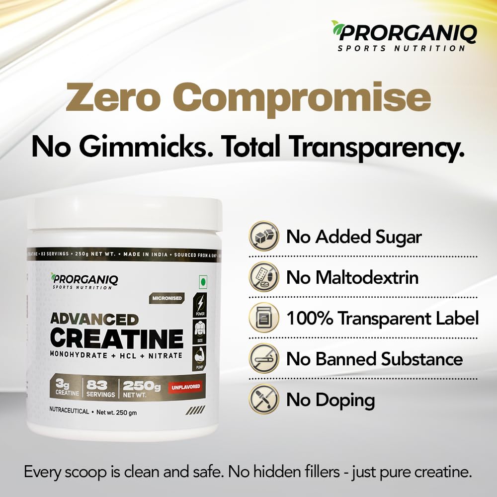 Advanced Creatine Monohydrate + HCL + Nitrate | 3-in-1 Formula | Micronized Powder for Men & Women (100 Grams, Unflavoured) — Amazon image 9