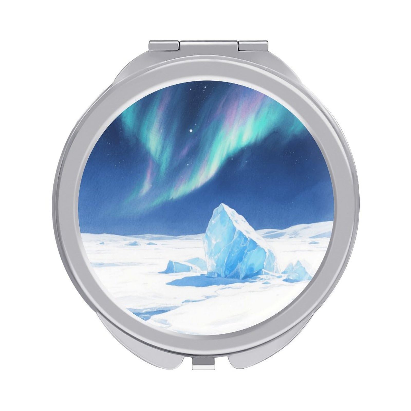Fekiloot Style Ice Field And Aurora Travel Makeup Mirror Handheld Compact Mirror Portable Pocket Mirror Double-Sided 1X/2X Magnifying For Handbag And Purses