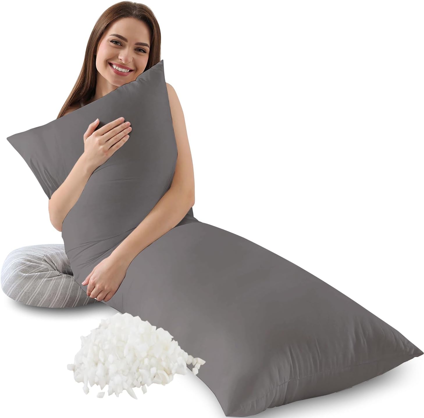 Product image of WhatsBedding Memory Foam Body Pillow, Soft Large Long Bed Pillow for Adults, Breathable Full Body Pillow - Dark Grey