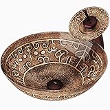 VIGO Golden Greek Glass Vessel Bathroom Sink and Waterfall Faucet with Pop Up, Oil Rubbed Bronze