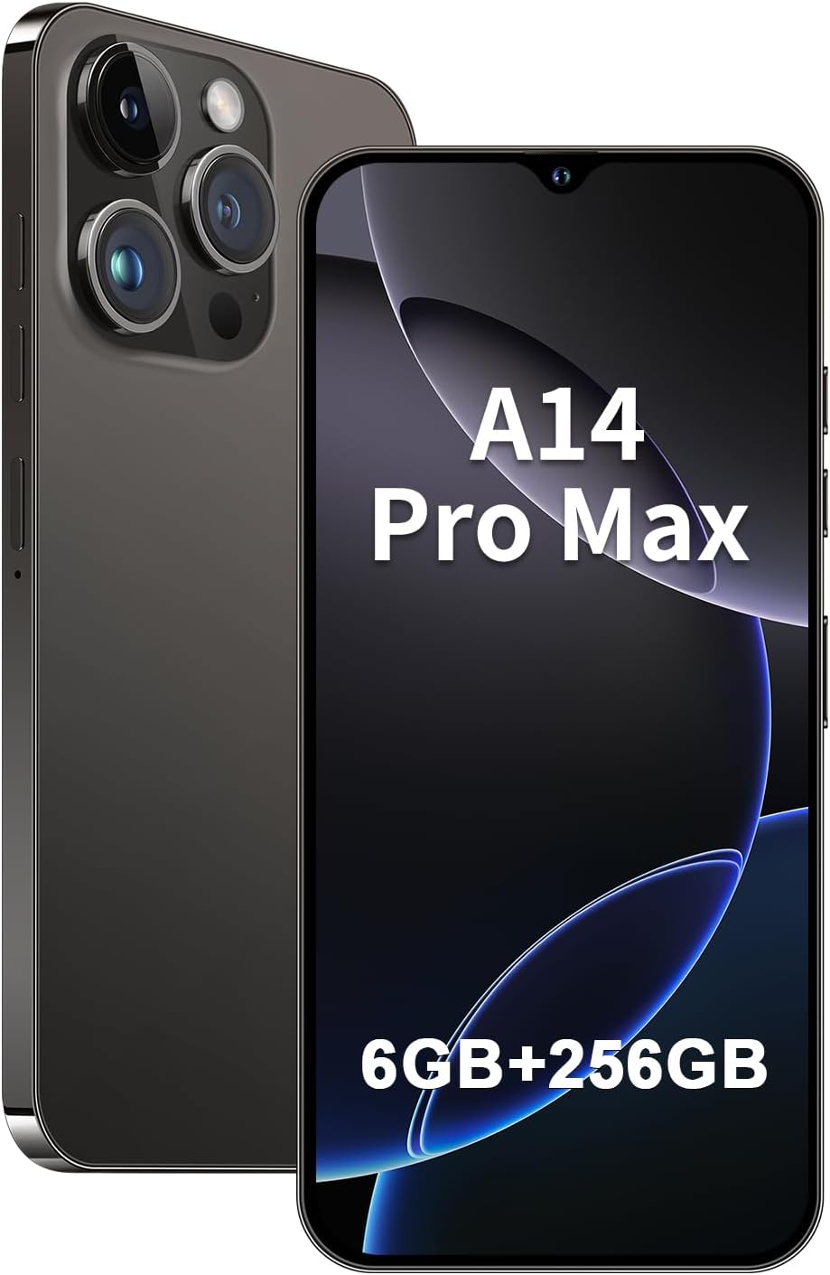 Unlocked Phones A14 ProMax Unlocked Cell Phones 6GB+256GB | 6.8″ Display | 24MP+50MP HD Camera | Android 13 | 5000mAH | 5G Dual SIM Smartphone (Black)