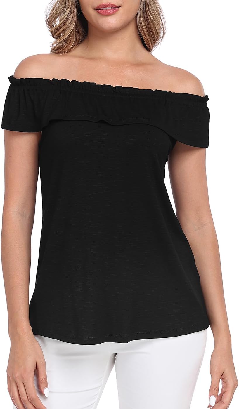 HDE Women's Off Shoulder Ruffle Tops Loose Summer Convertible Sleeveless Blouse - Image 3