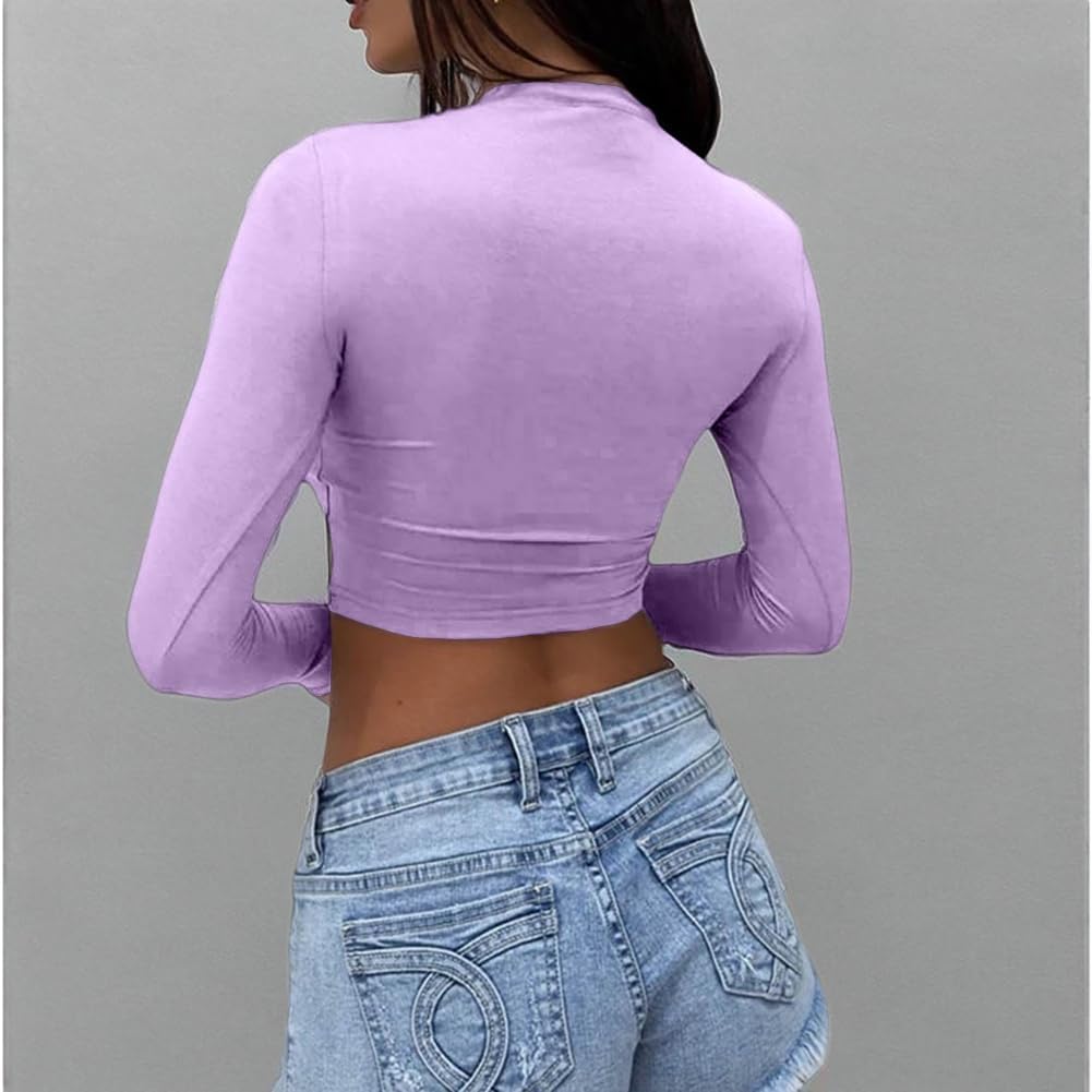 Dwnval Women's Long Sleeve Crop Tops Y2K Crewneck Cute Sexy Slim fit Cropped T Shirts - Image 4