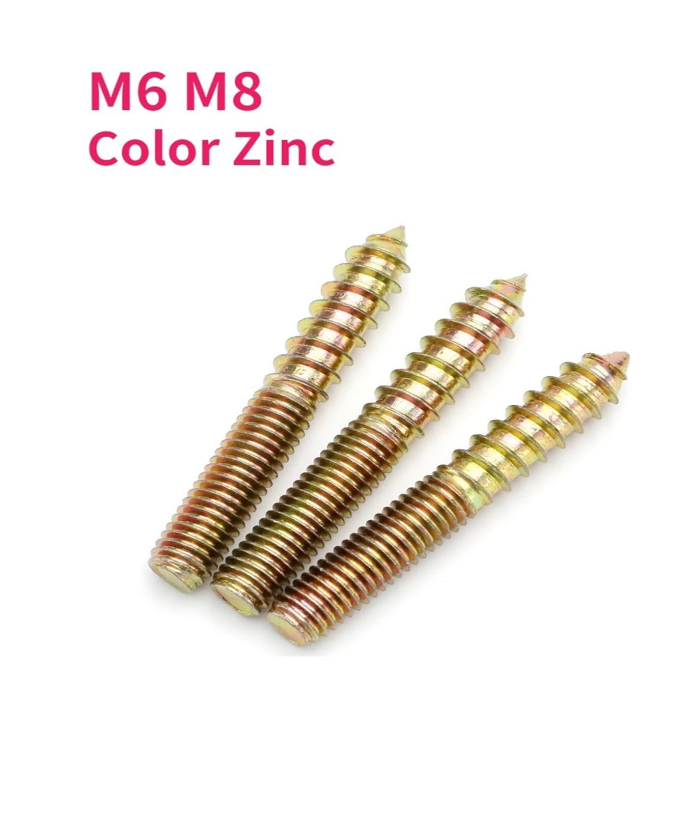 Viti Viti autofilettanti vite in acciaio inox M6 M8 Vite autofilettante a doppia testa con denti in zinco colorato Bullone autofilettante a appuntita Filettatura a doppia estremità for mobili(M6x40 -3