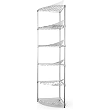 Silver Corner Storage Rack, 6 Tier Metal Corner Shelf Wire Shelving Unit, 420lbs Capacity, NSF, Adjustable Height, Leveling Feet and Liners, Ideal for Bathroom, Kitchen, 72" H x 18" L x 18" W, Sector