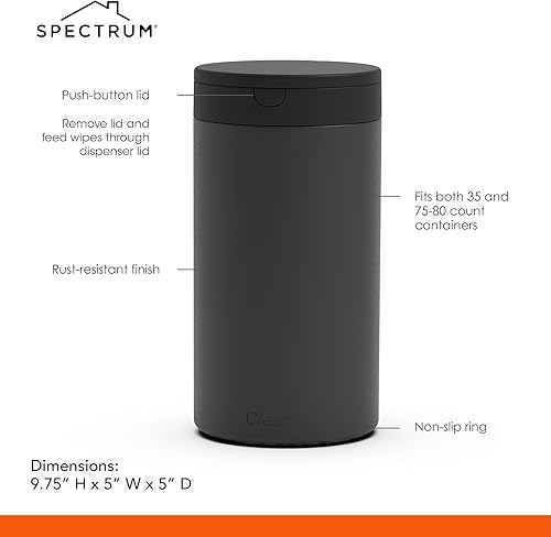 Miniatura 6 de Spectrum - Contenedor de toallitas desinfectantes con tapa de botón  Dispensador recargable para baño, cocina, aula, encimera y hogar  Soporte de