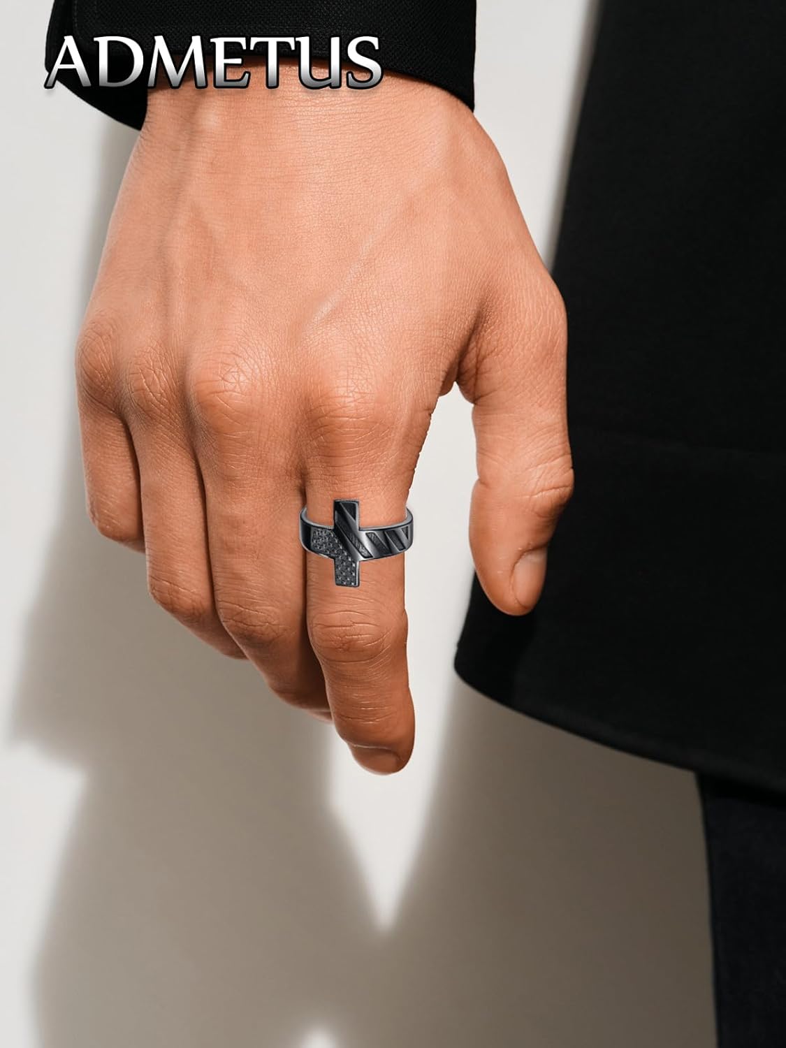 ADMETUS Black Rings for Men, 925 Sterling Silver American Flag Ring, Viking Runes Ring, Protection Jewelry Gifts for Men Size 5-15