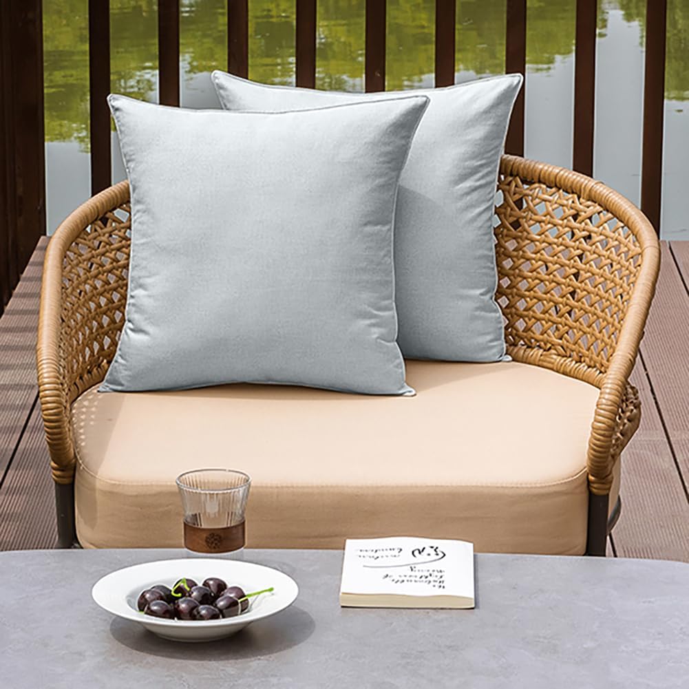 NiNi ALL Outdoor Waterproof Throw Pillow Covers Set of 2 Decorative Farmhouse Garden Pillowcase Solid Cushion Cases for Patio Tent Couch 28x28 inch Light Grey