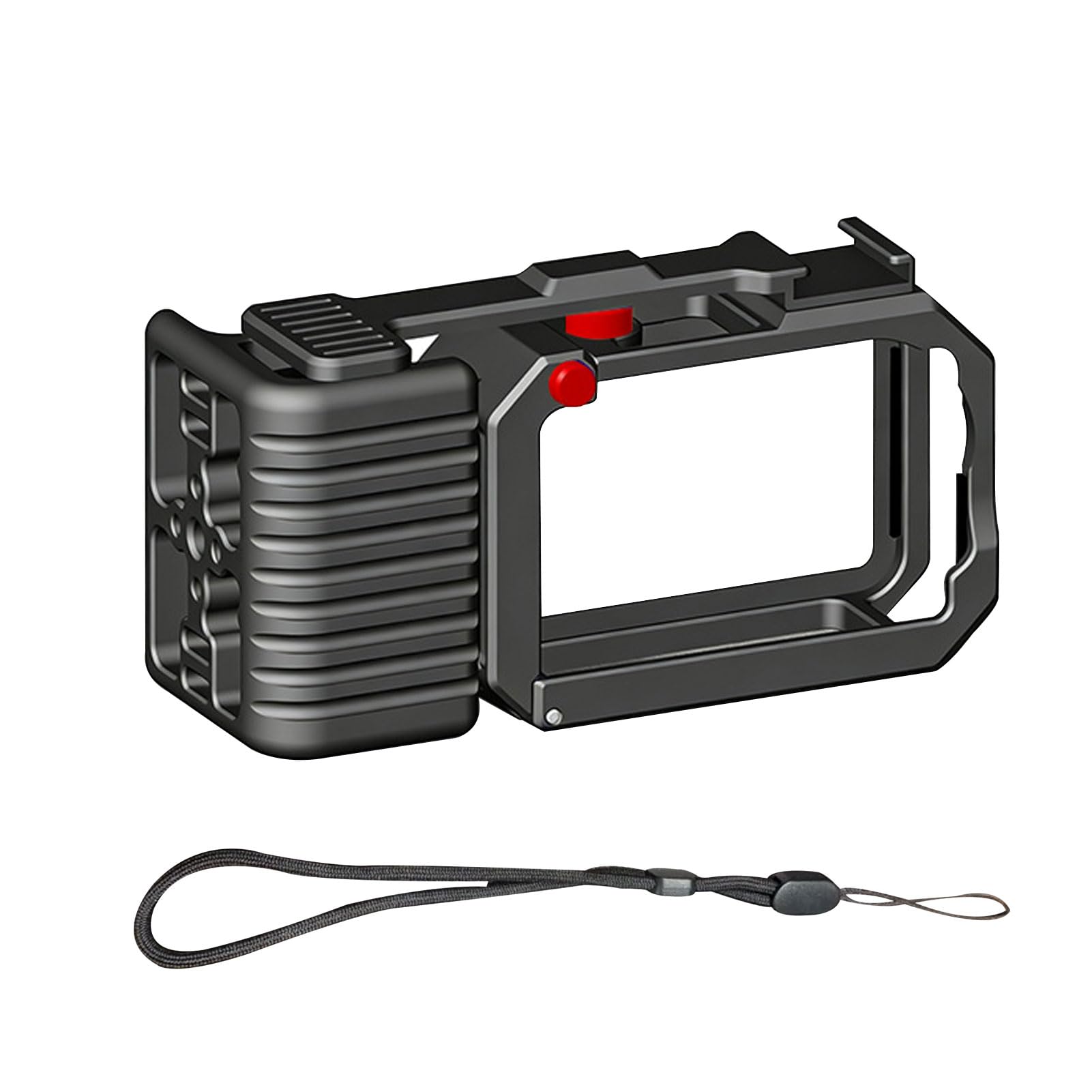 Generic Kit Impugnatura Ergonomica per Gabbia per Fotocamera, Kit Impugnatura Ergonomica in Lega di Alluminio per Action 6, Pulsante di Scatto a Rilascio Rapido per Riprese Stabili, Cinturino da